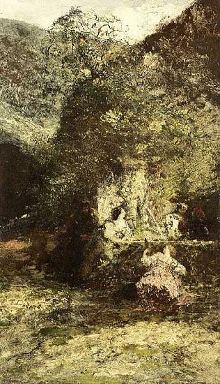 Figures at a Fountain, Artist Adolphe Joseph Thomas Monticelli